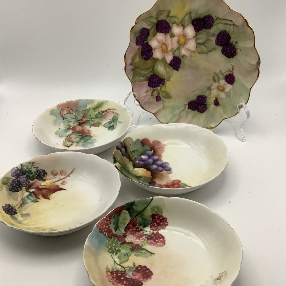Vintage Fruit Plate and Four Fruit Bowls